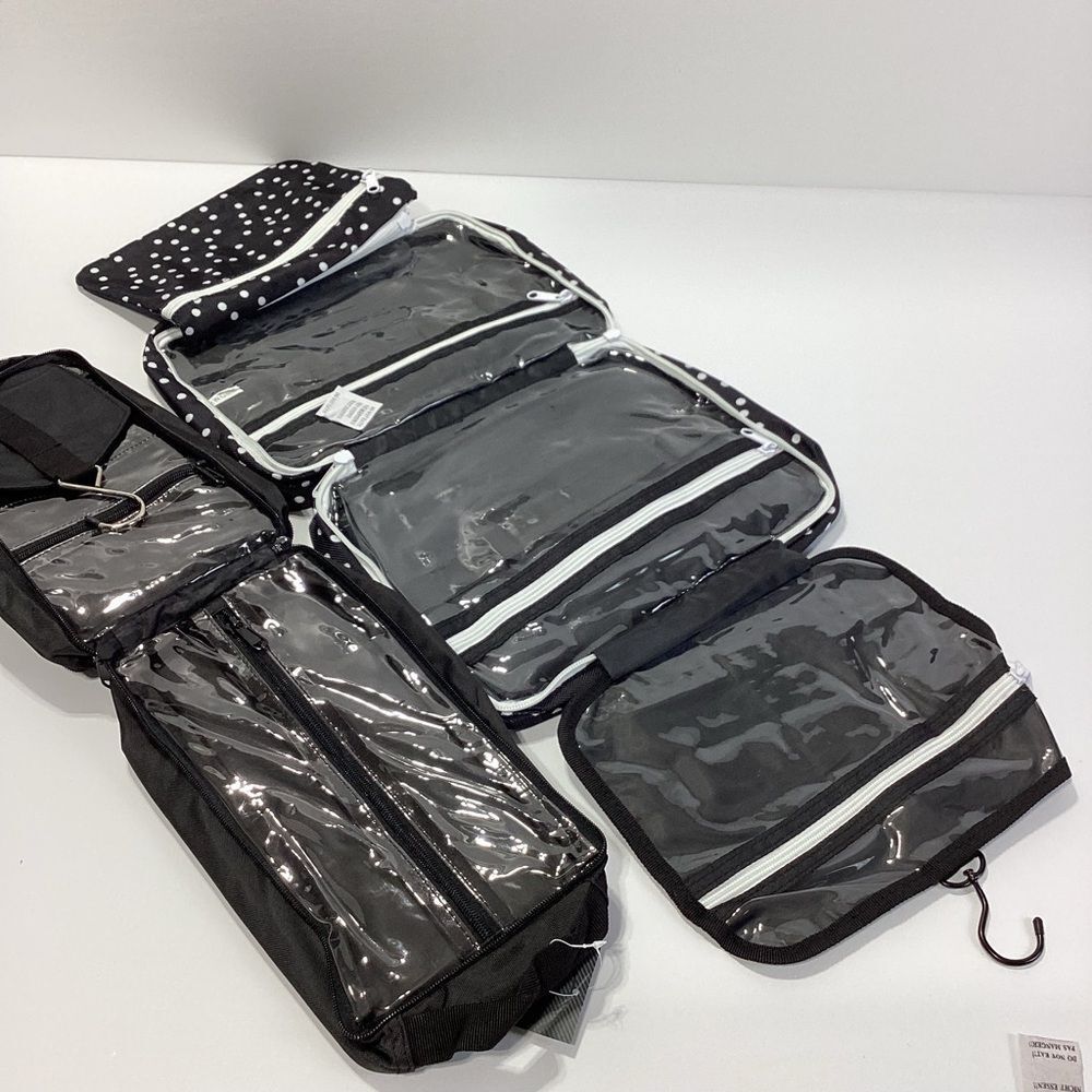 Bag & Carry Large Hanging Travel Toiletry Bag Black and White Polka Dot Bag Set